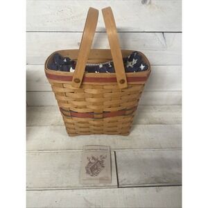 Longaberger Basket with Stars And Stripes Liner Nice Condition Fast Shipping